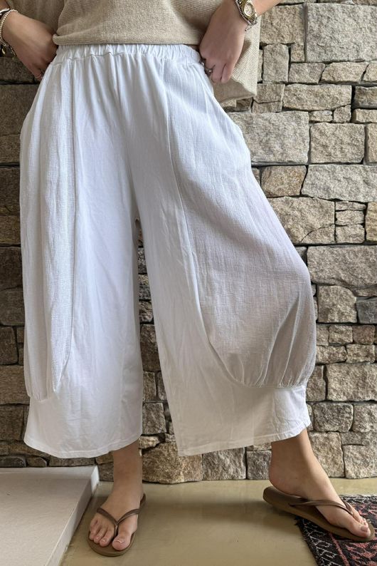 Jo Jo Quirky Hopsack Crop Pant White 